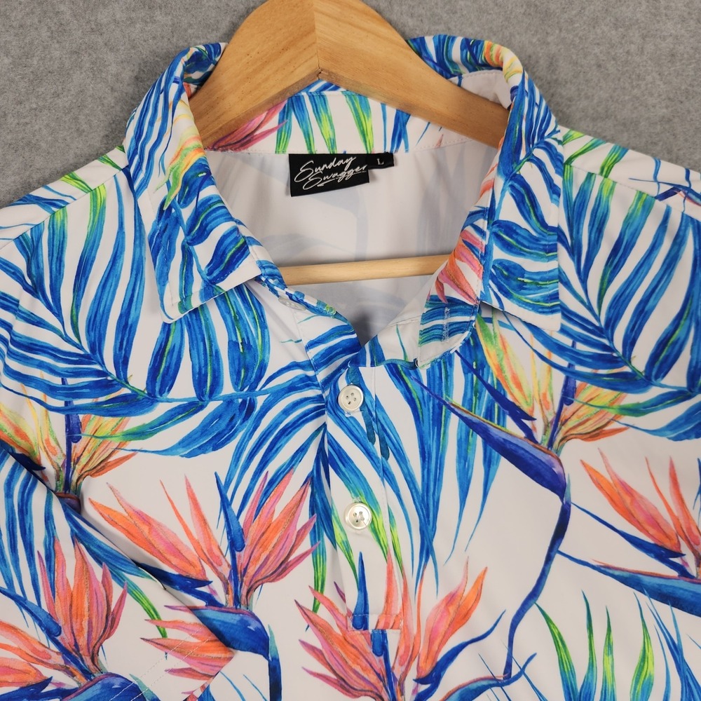 Sunday Swagger Polo Shirt Mens Large Floral Tropical Performance Stretch Golf
